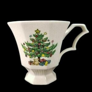 Nikko Christmastime Cup Holiday Tree Octagonal Pedestal Coffee Mug Vtg READ